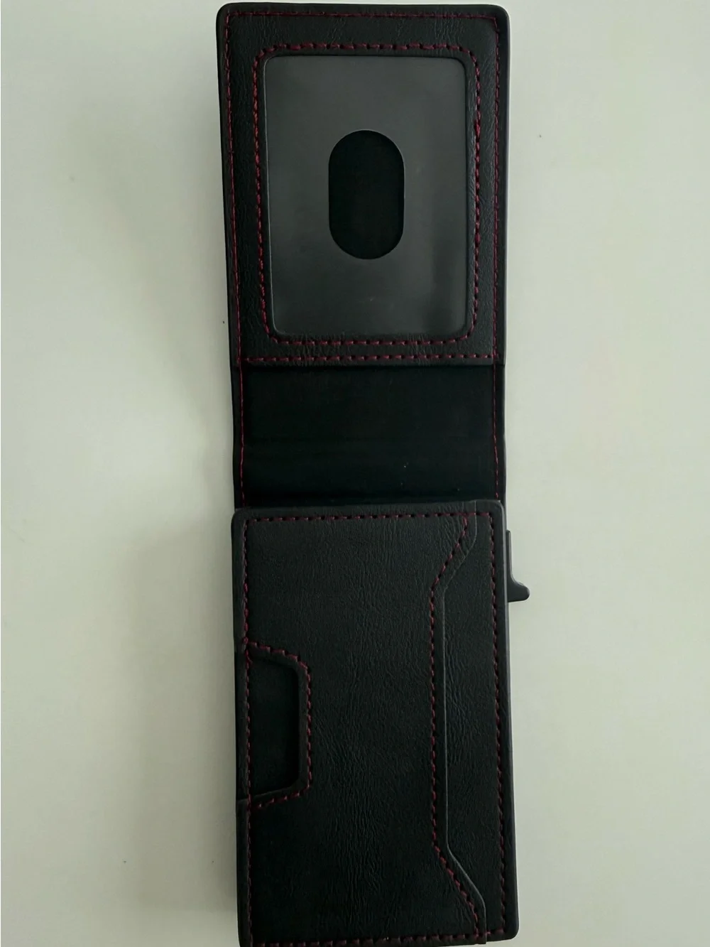 Slim brown minimalist Magnetic RFID blocking pop-up card wallet, air tag holder
